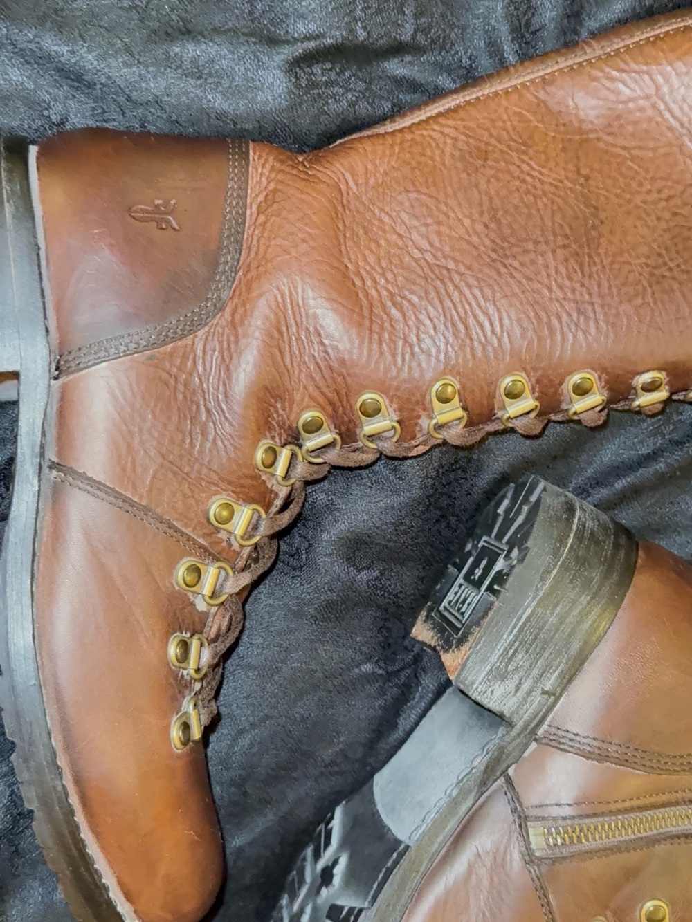 Black Label Frye Dark Brown Knee-High Lace-Up Boots amazing condition RARE - Picture 7 of 12